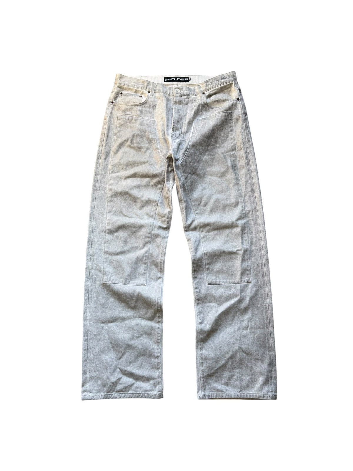SP5DER White Trompe L’oeil Double Knee Jeans