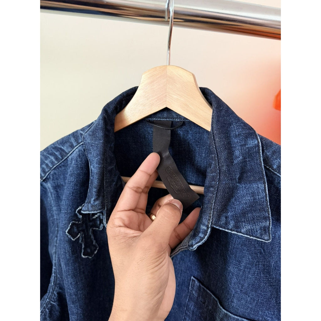 Chrome Heart Embroidered Denim Cross Patch Denim Button Up M