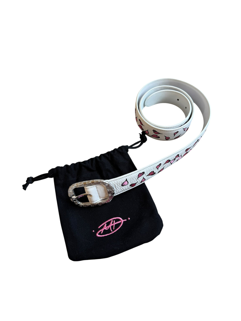 Matty Boy White And Pink Heart Leather Belt