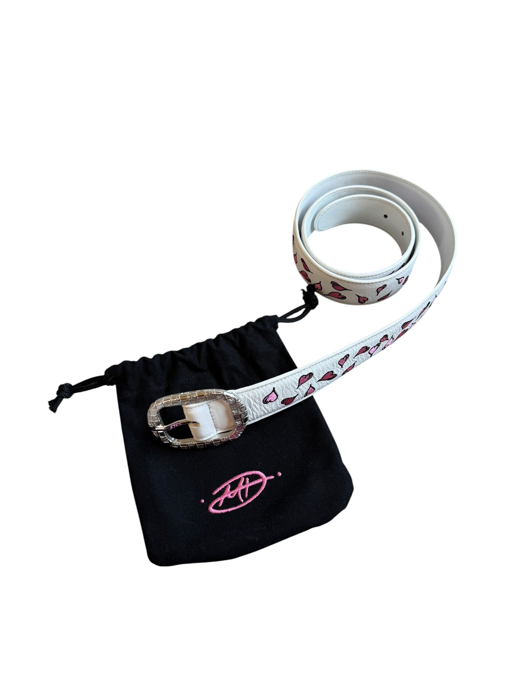Matty Boy White And Pink Heart Leather Belt