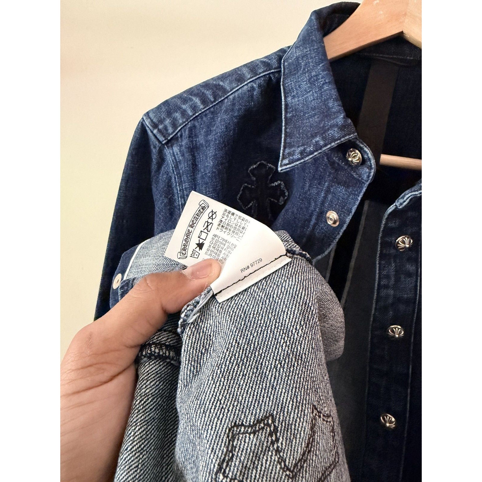 Chrome Heart Embroidered Denim Cross Patch Denim Button Up M