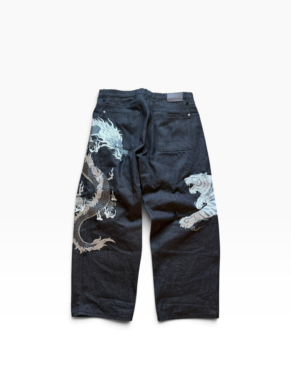 VRROCK Embroidered Baggy Black Jeans