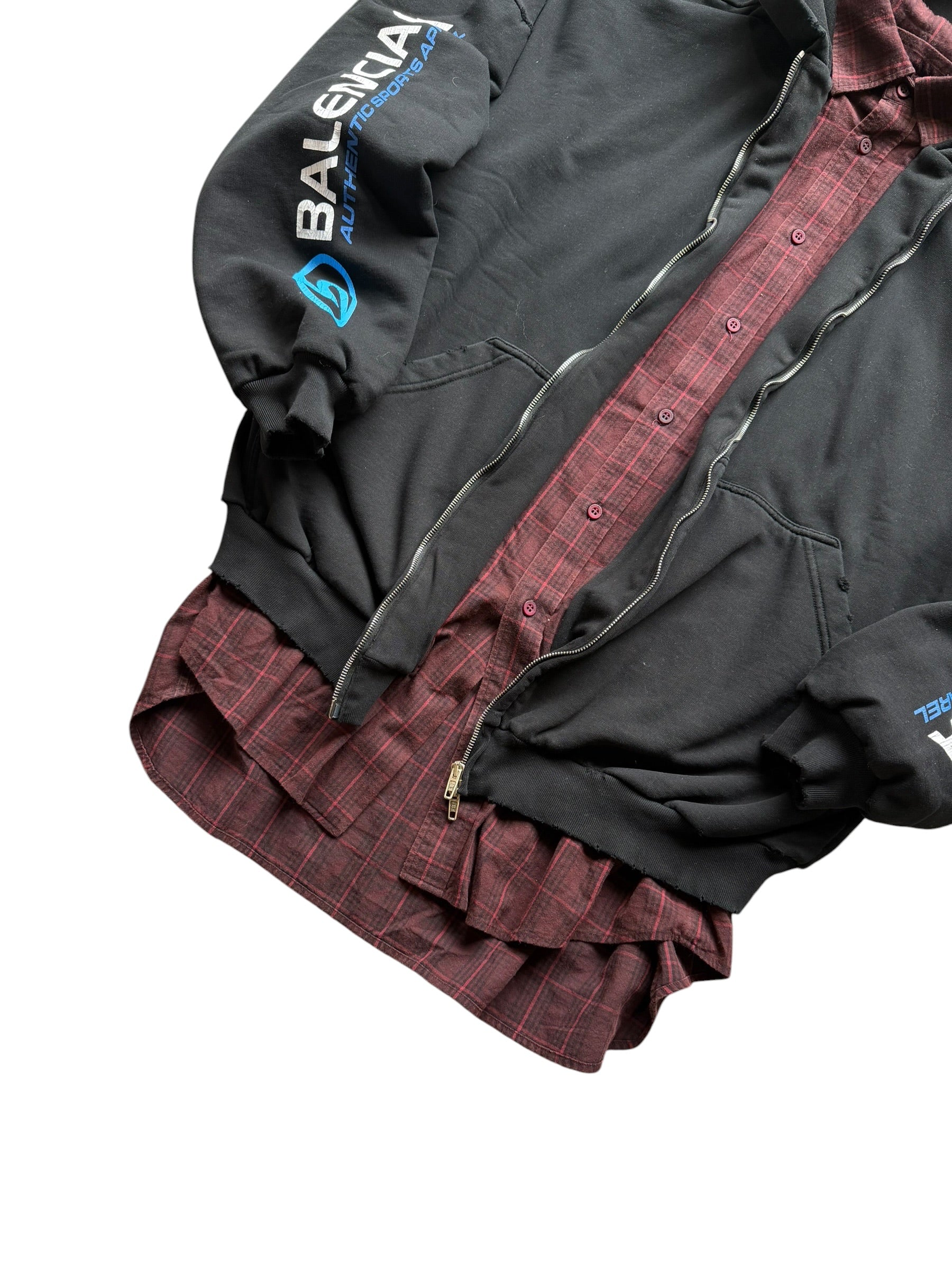 Balenciaga SS25 Runway Layered Flannel Sports-Icon Zip