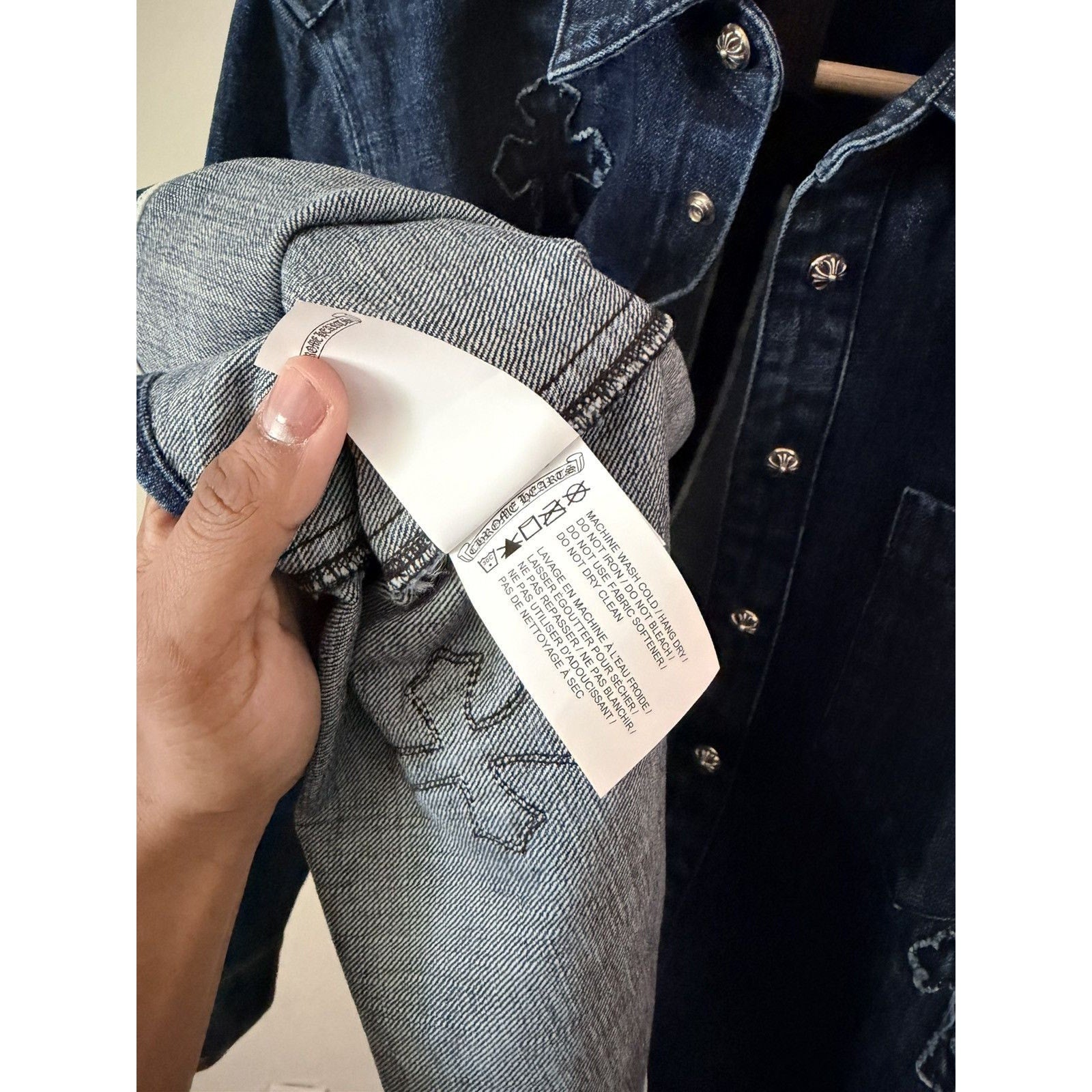 Chrome Heart Embroidered Denim Cross Patch Denim Button Up M