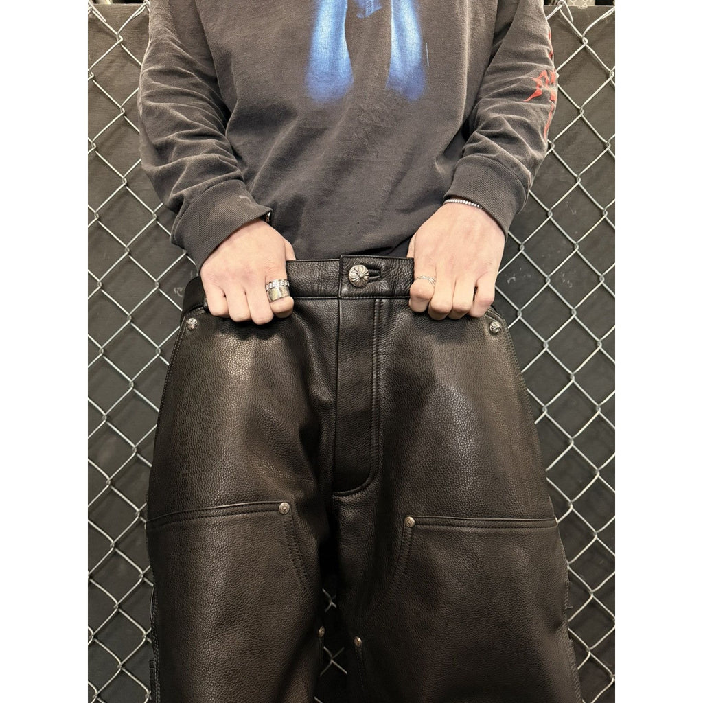 Chrome hearts calf leather black double knees