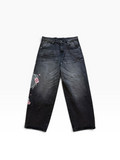 VRROCK Embroidered Dragon Baggy Black