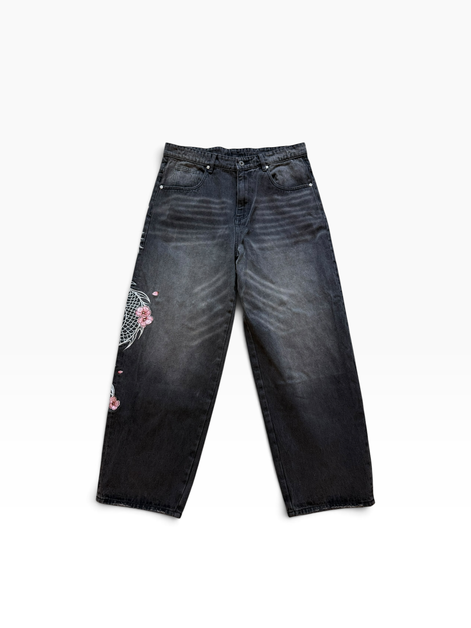 VRROCK Embroidered Dragon Baggy Black