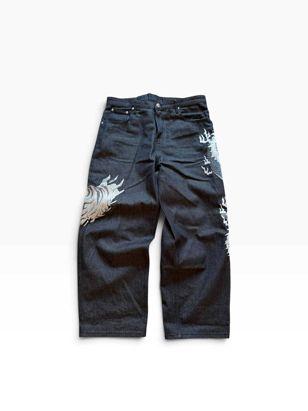 VRROCK Embroidered Baggy Black Jeans