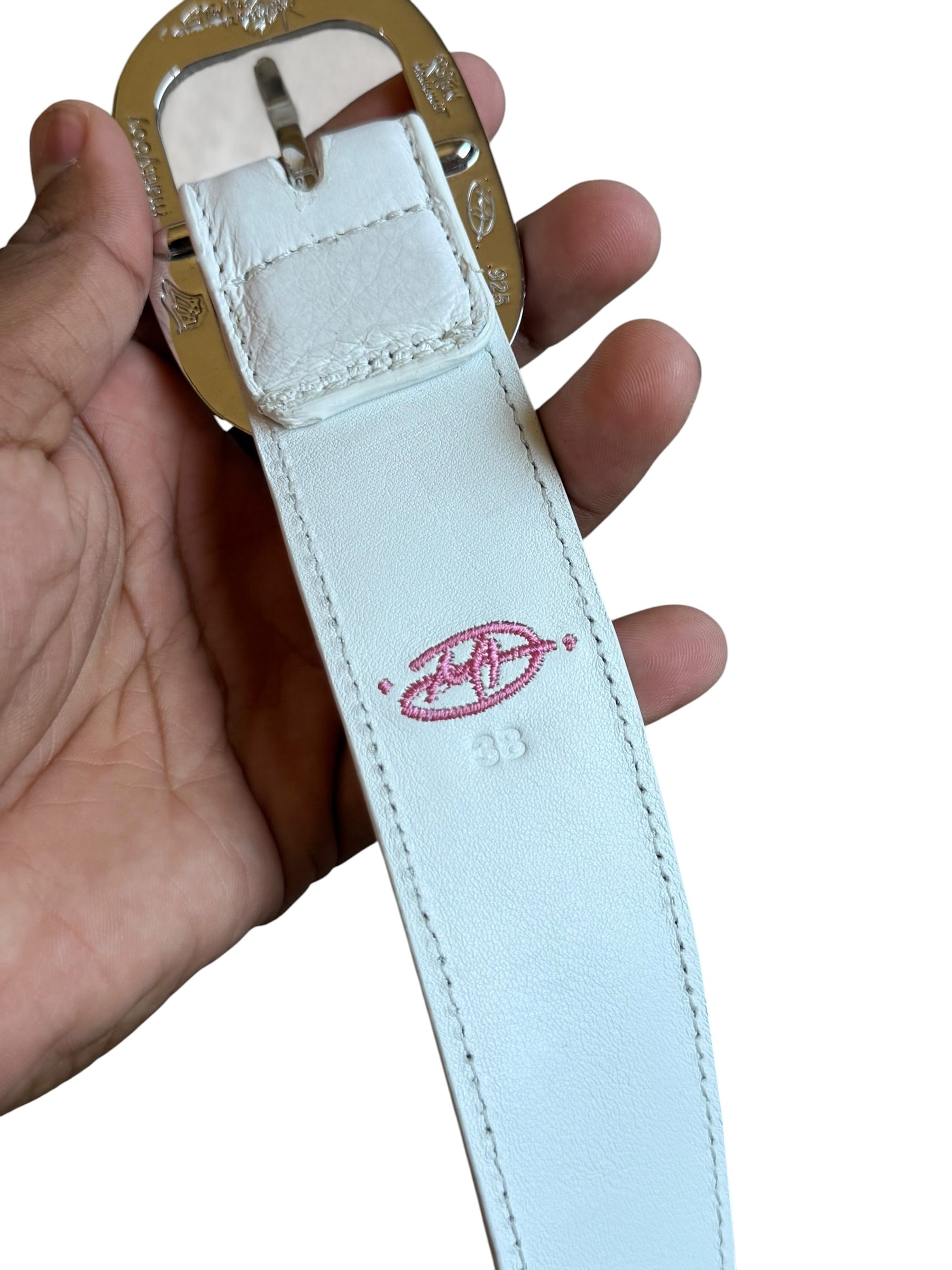 Matty Boy White And Pink Heart Leather Belt