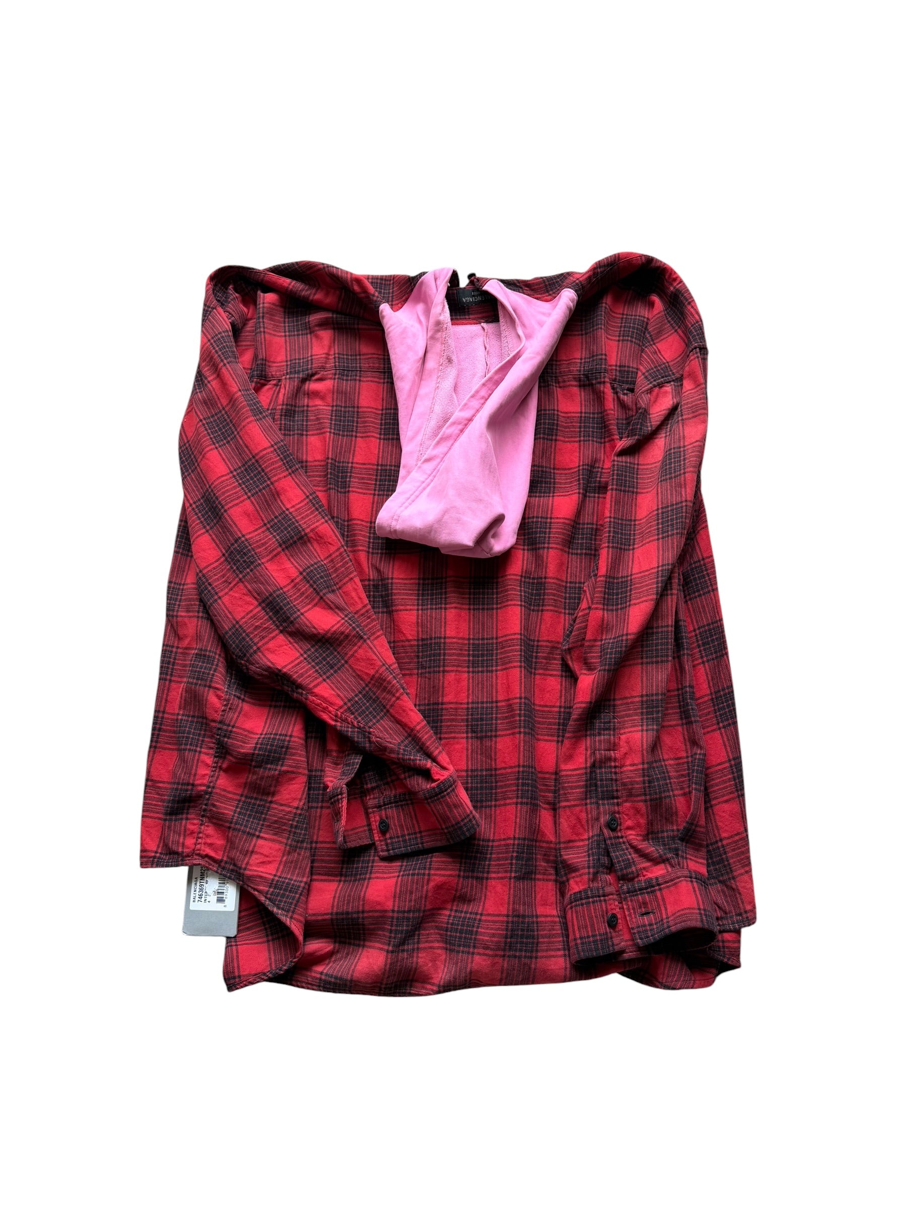 Balenciaga Runway Distressed Pink Hooded Flannel