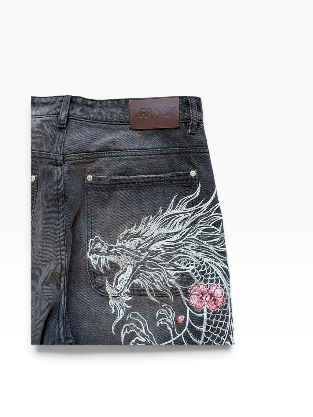VRROCK Embroidered Dragon Baggy Black
