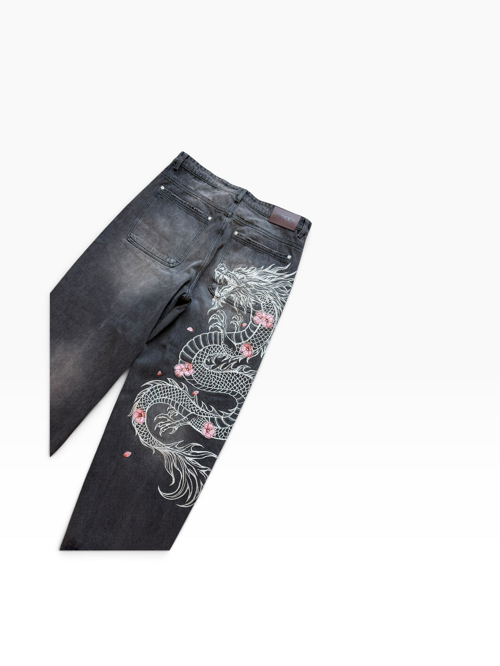 VRROCK Embroidered Dragon Baggy Black