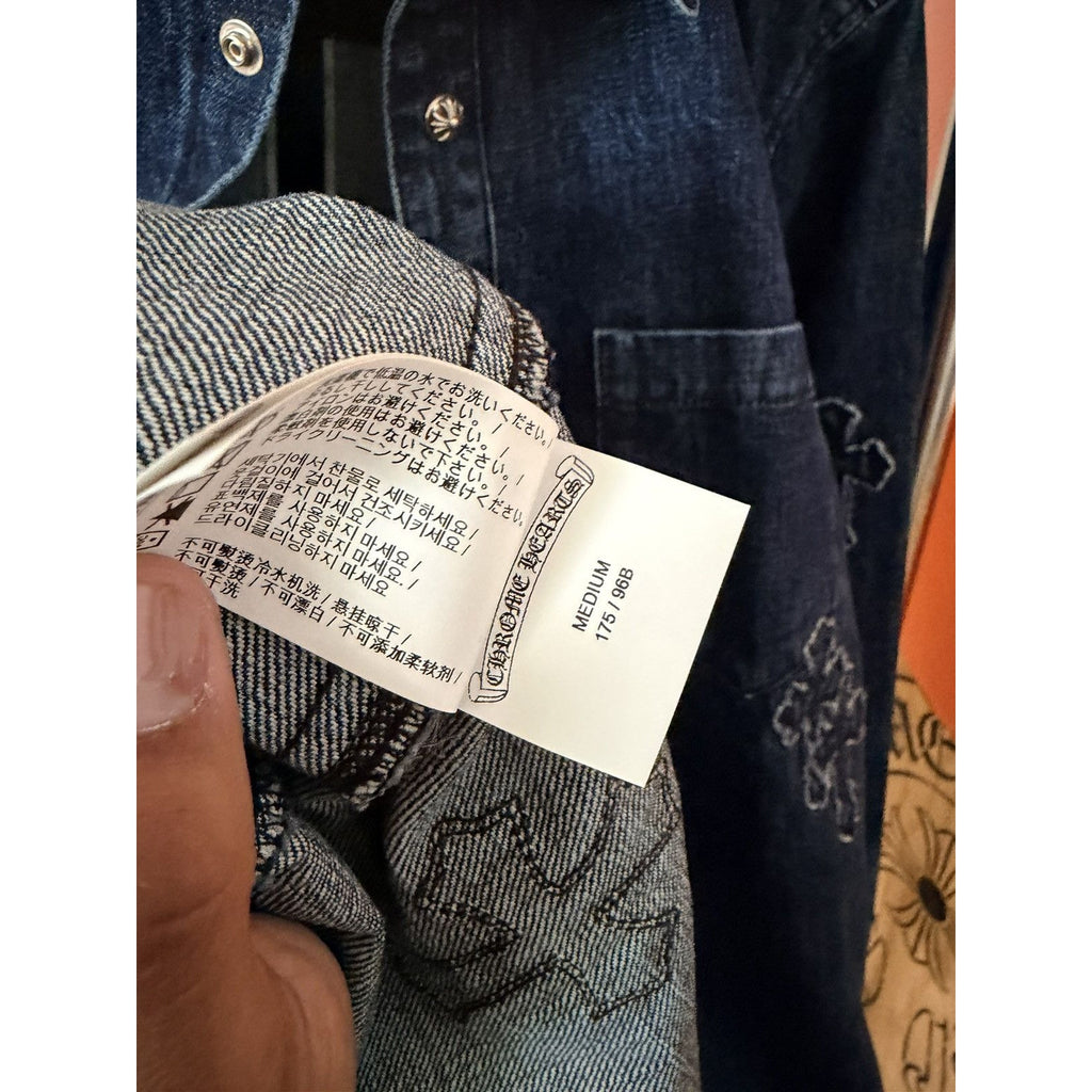 Chrome Heart Embroidered Denim Cross Patch Denim Button Up M