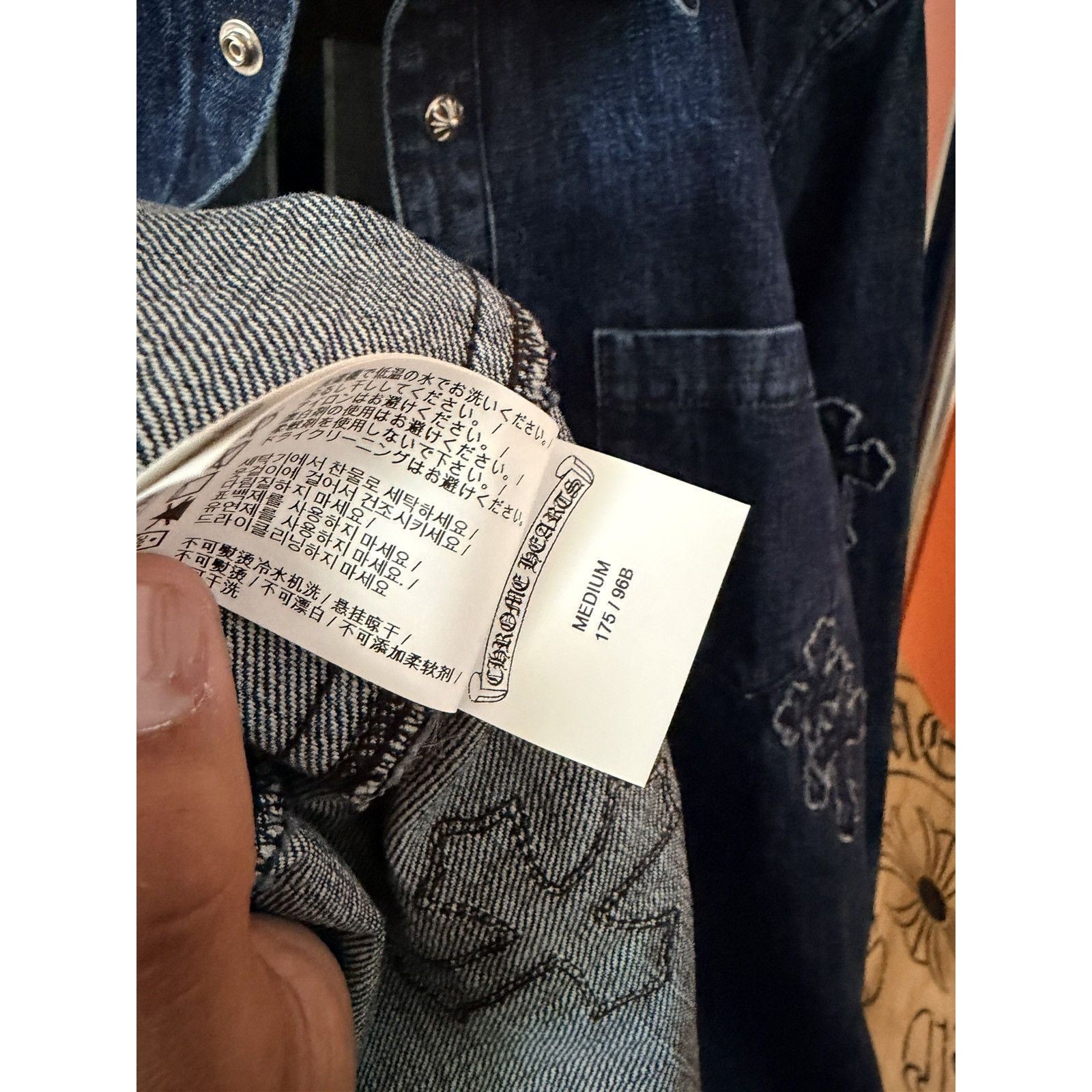Chrome Heart Embroidered Denim Cross Patch Denim Button Up M