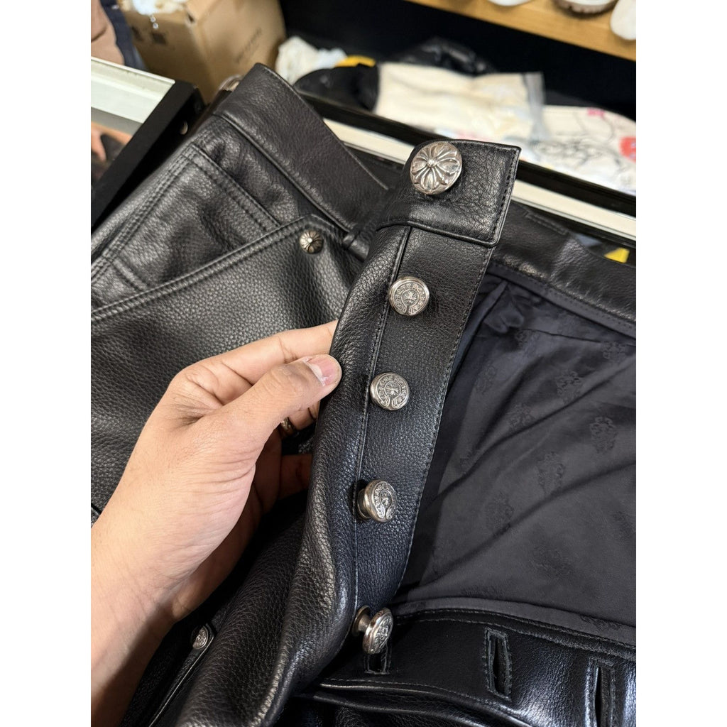 Chrome hearts calf leather black double knees