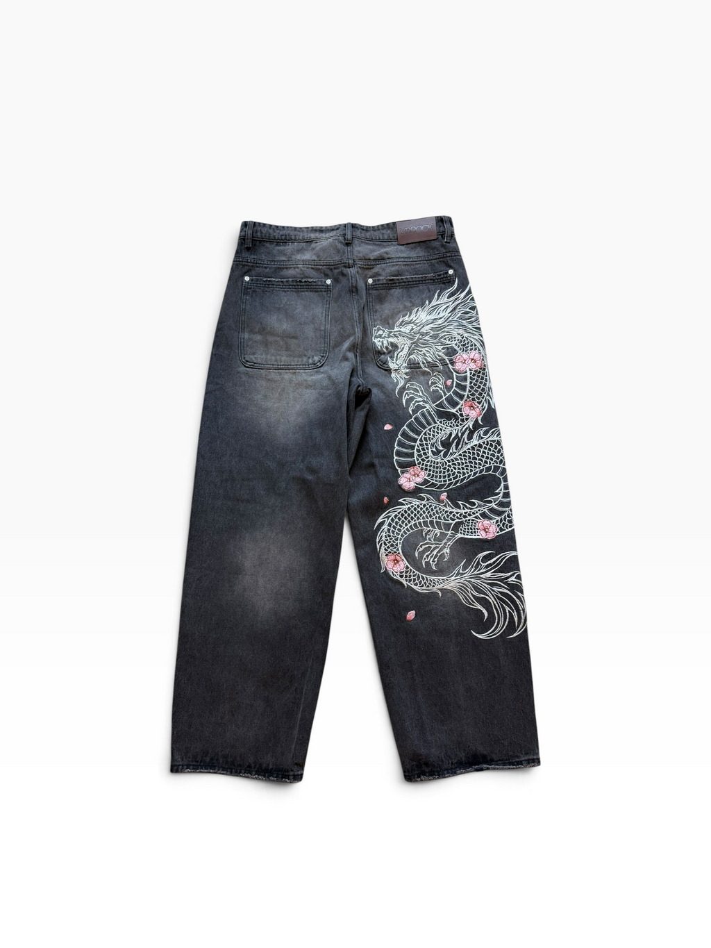 VRROCK Embroidered Dragon Baggy Black