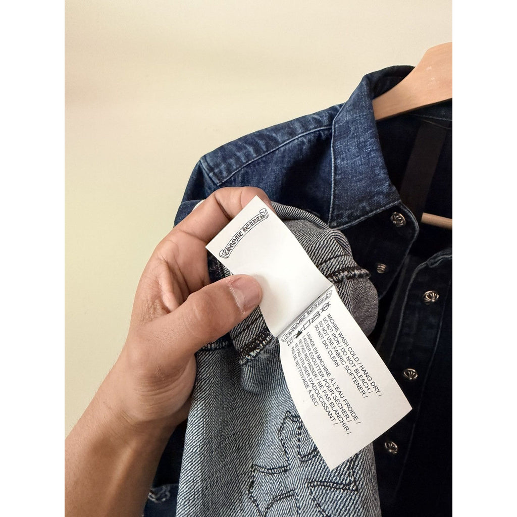 Chrome Heart Embroidered Denim Cross Patch Denim Button Up M