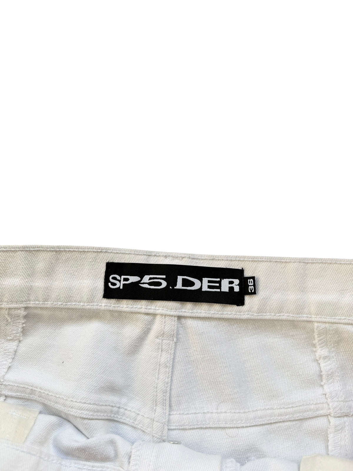 SP5DER White Trompe L’oeil Double Knee Jeans