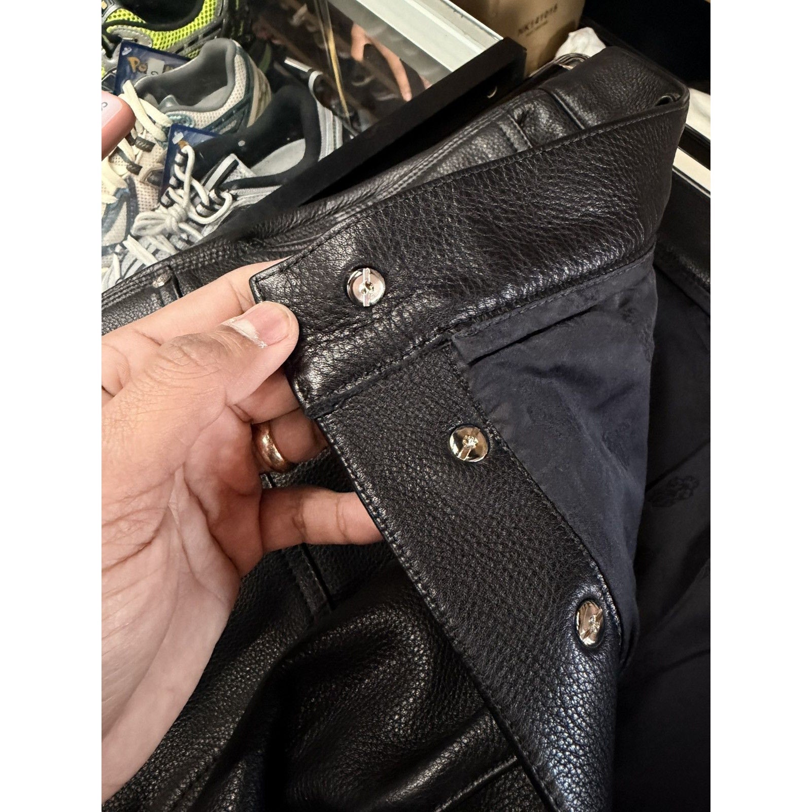 Chrome hearts calf leather black double knees