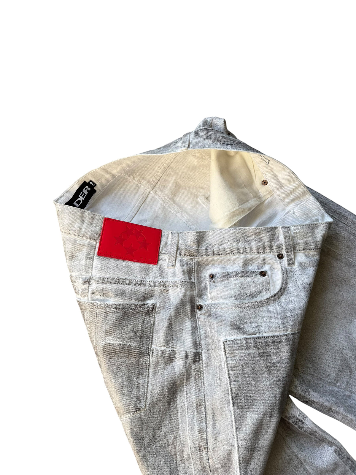 SP5DER White Trompe L’oeil Double Knee Jeans