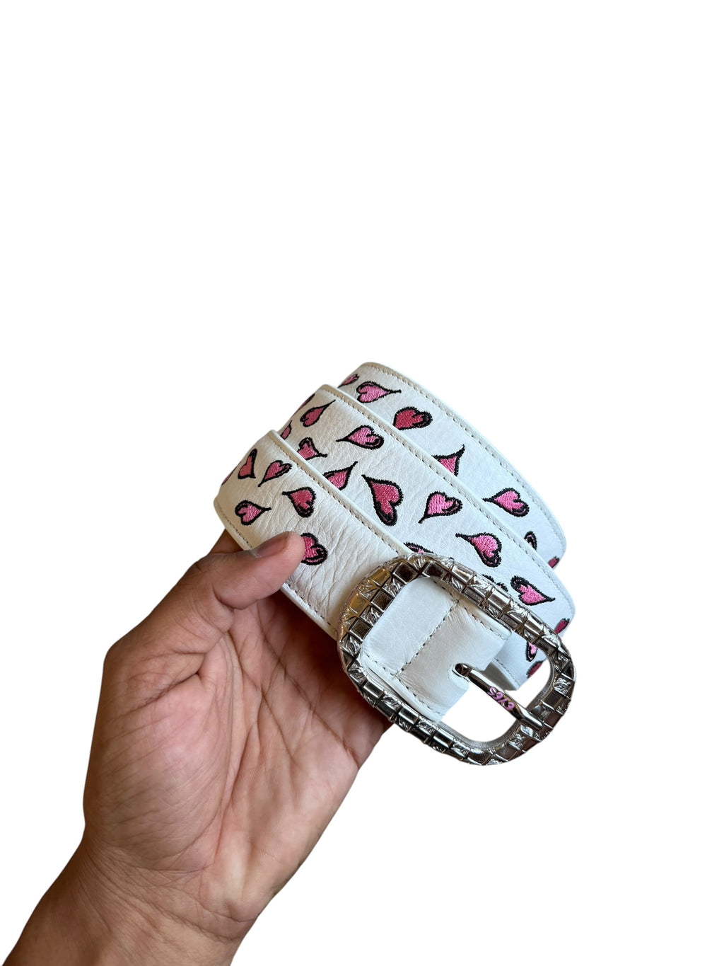 Matty Boy White And Pink Heart Leather Belt