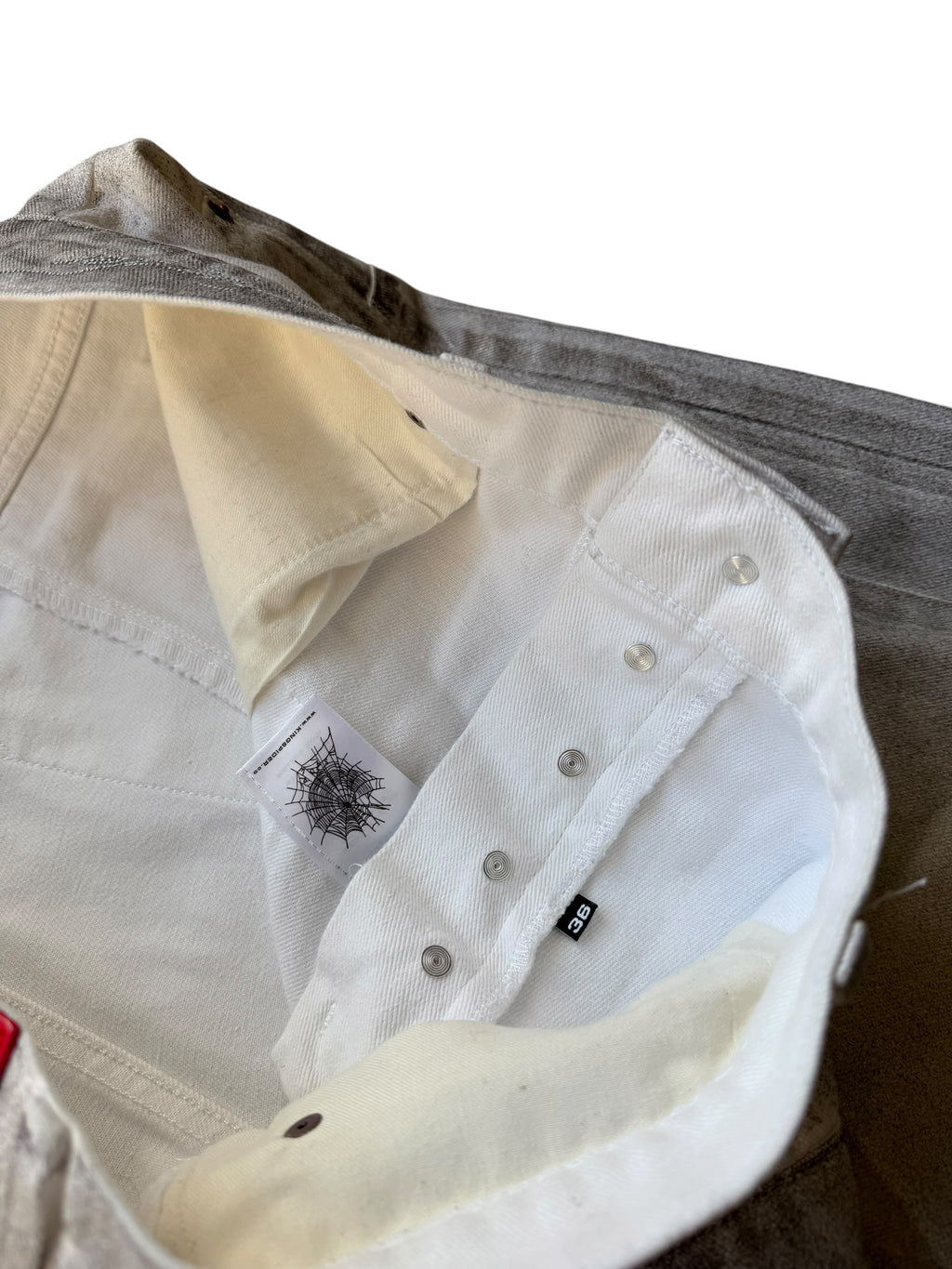 SP5DER White Trompe L’oeil Double Knee Jeans
