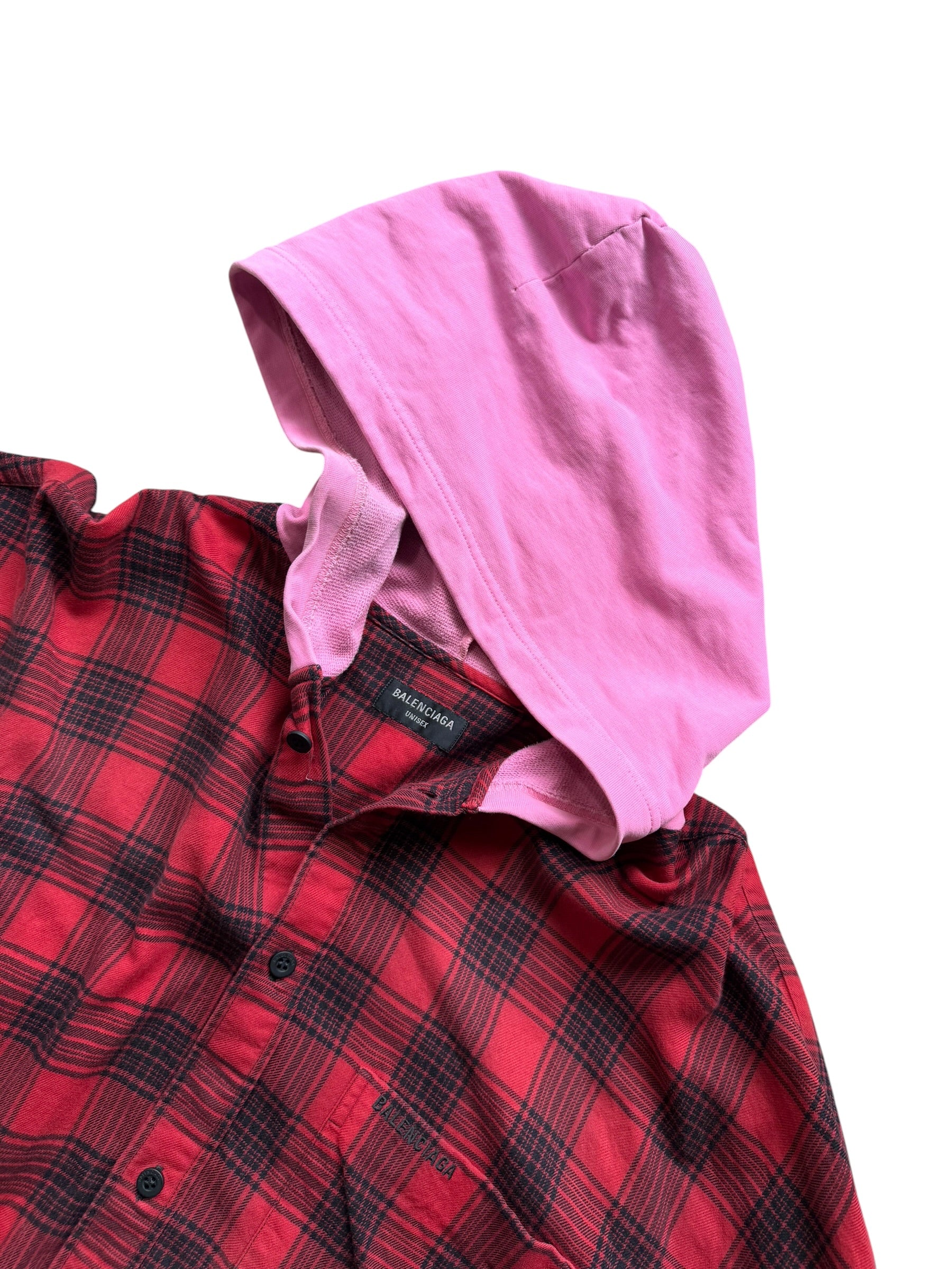 Balenciaga Runway Distressed Pink Hooded Flannel