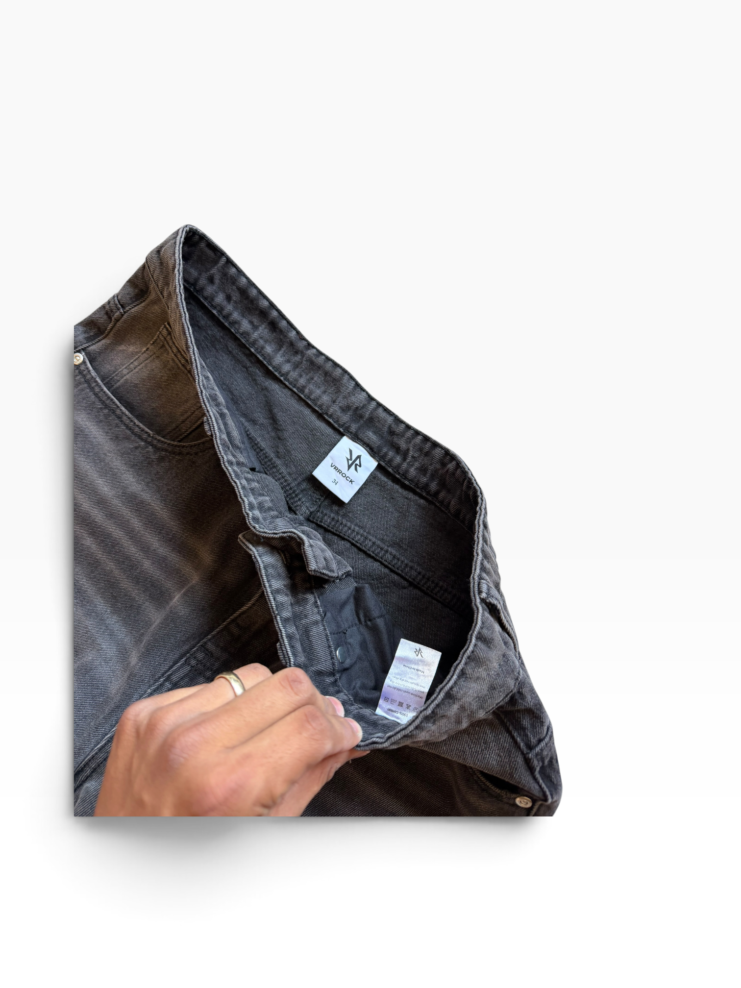 VRROCK Embroidered Dragon Baggy Black