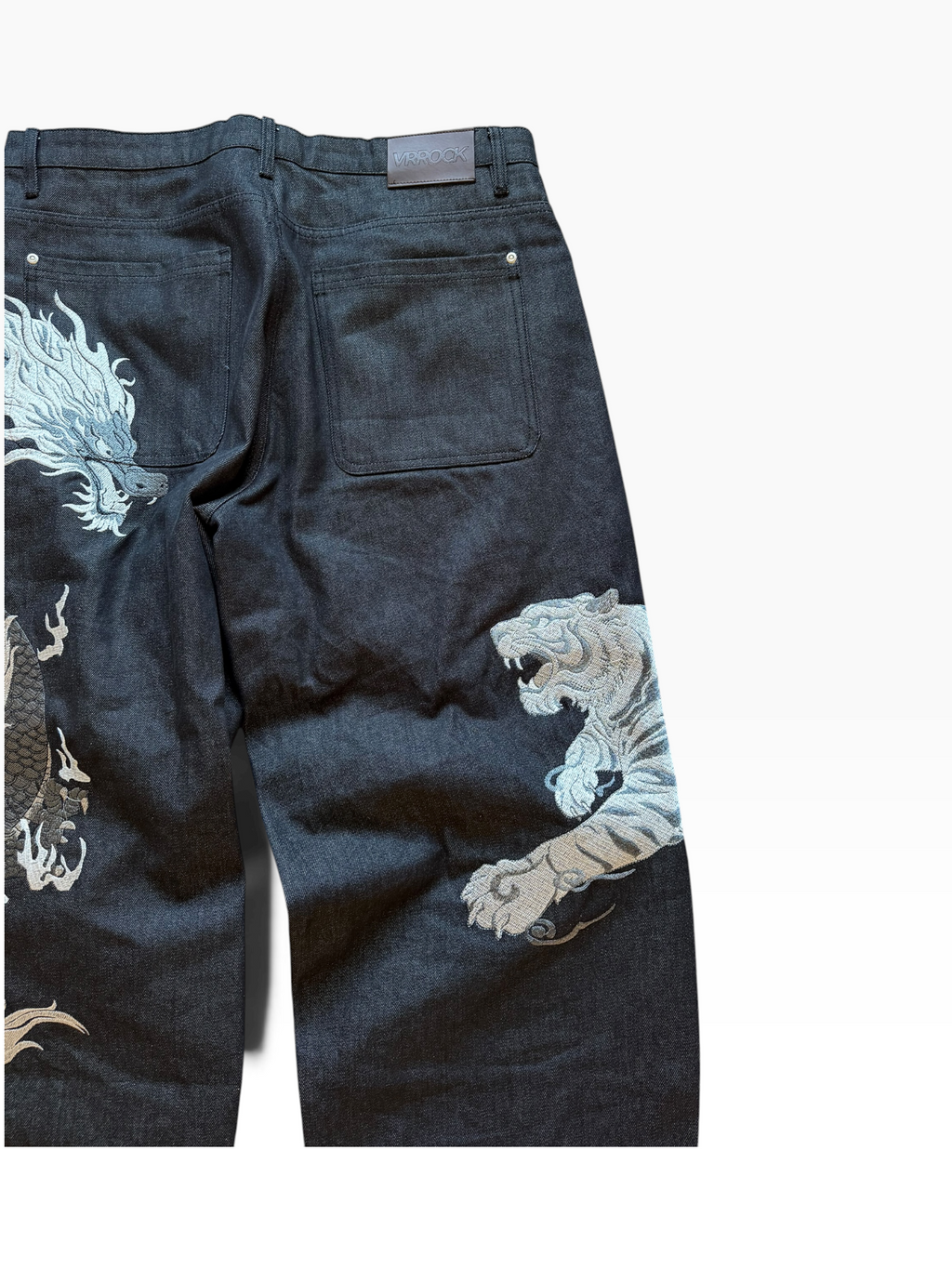 VRROCK Embroidered Baggy Black Jeans