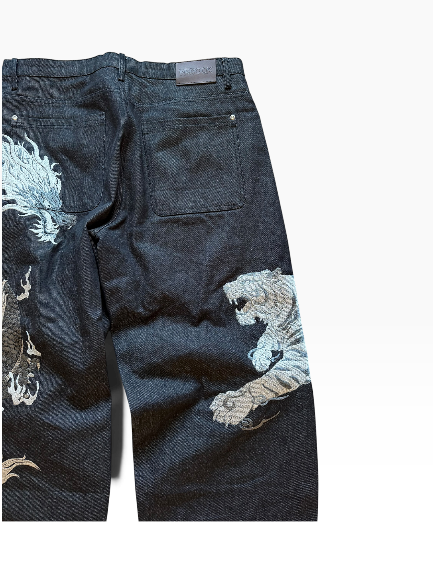 VRROCK Embroidered Baggy Black Jeans