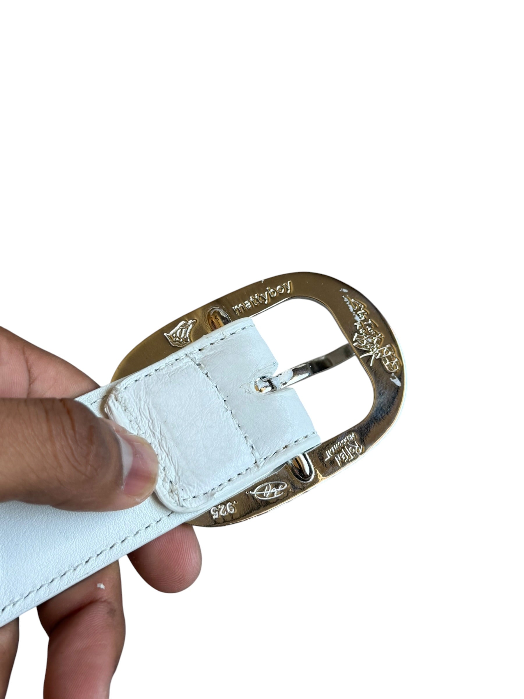 Matty Boy White And Pink Heart Leather Belt