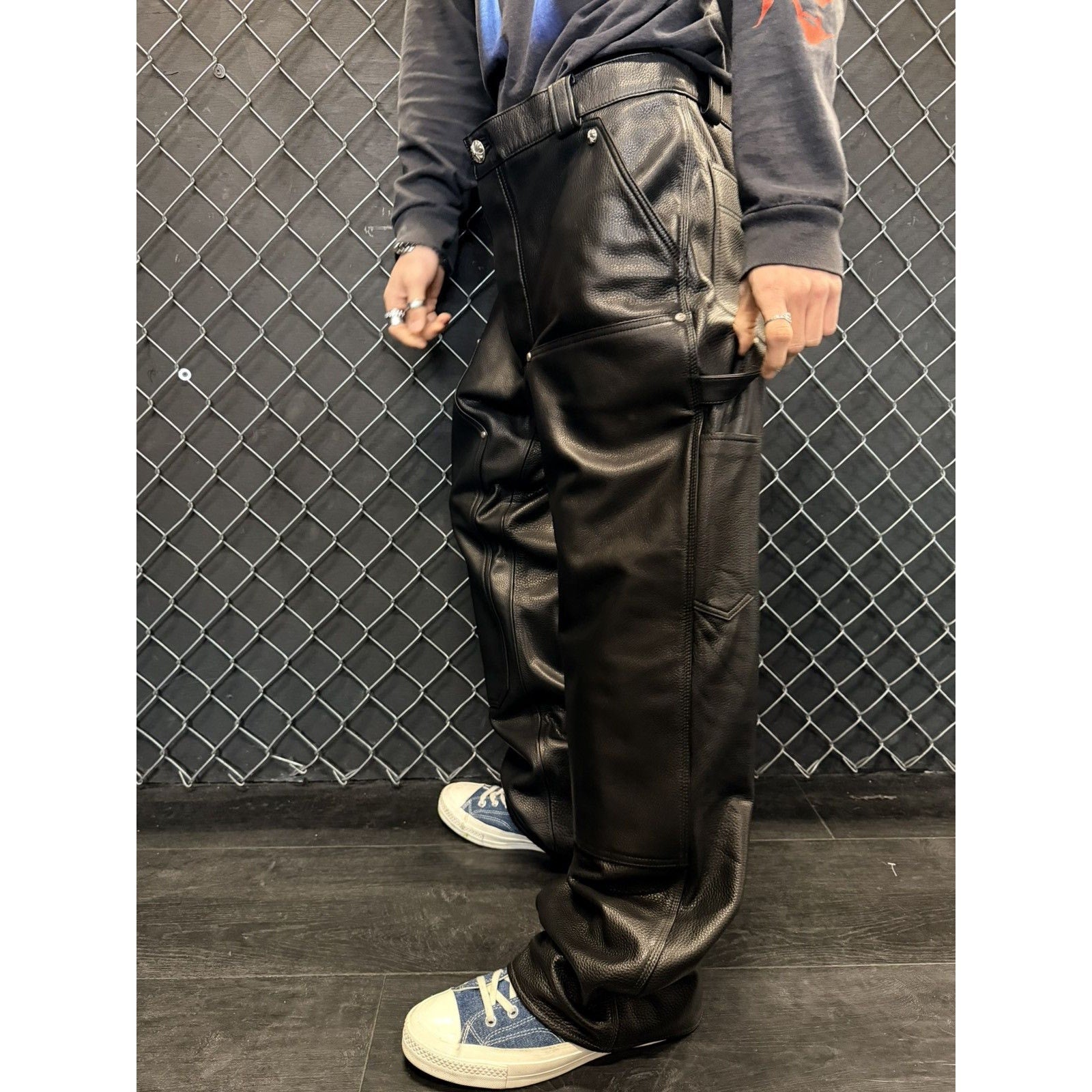 Chrome hearts calf leather black double knees