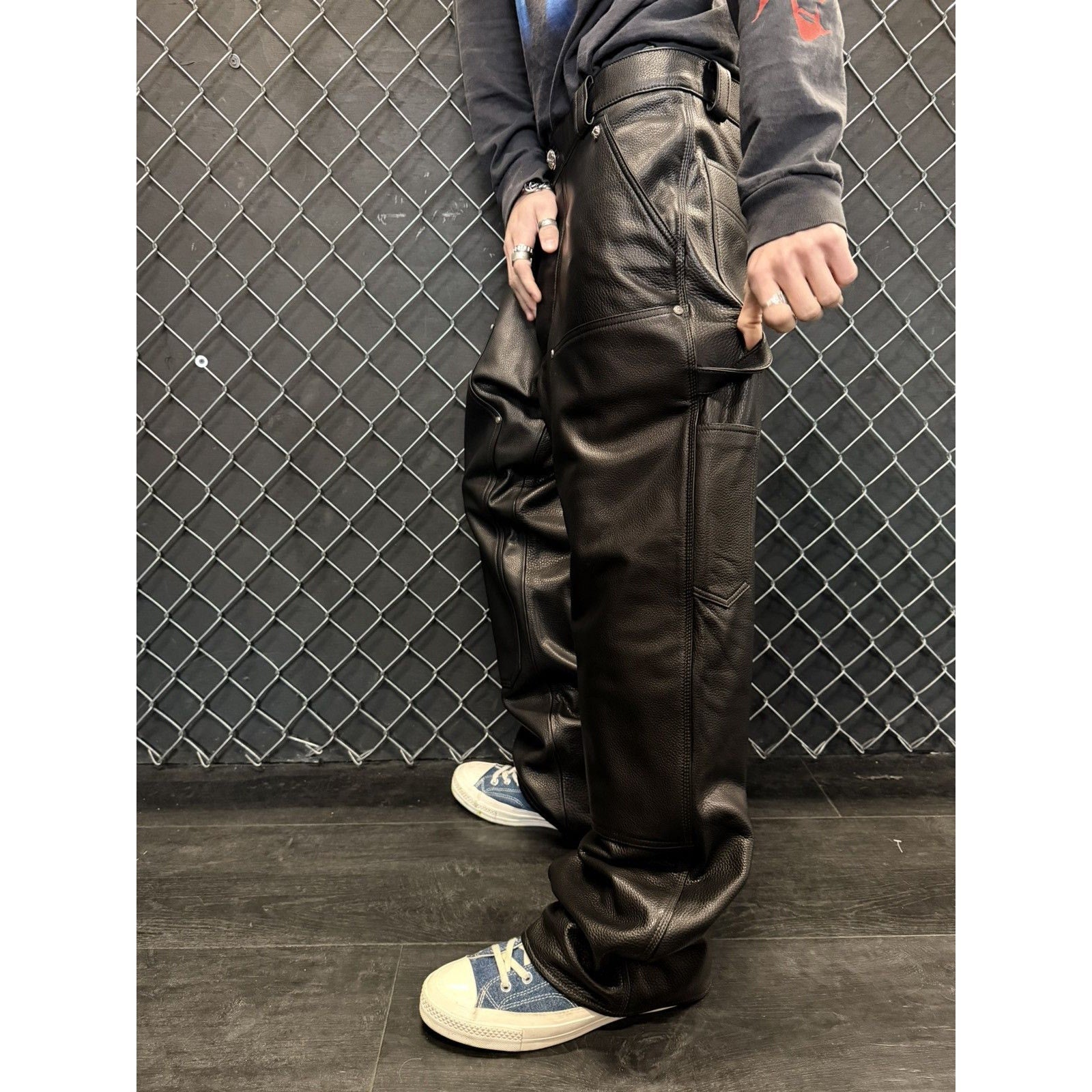 Chrome hearts calf leather black double knees
