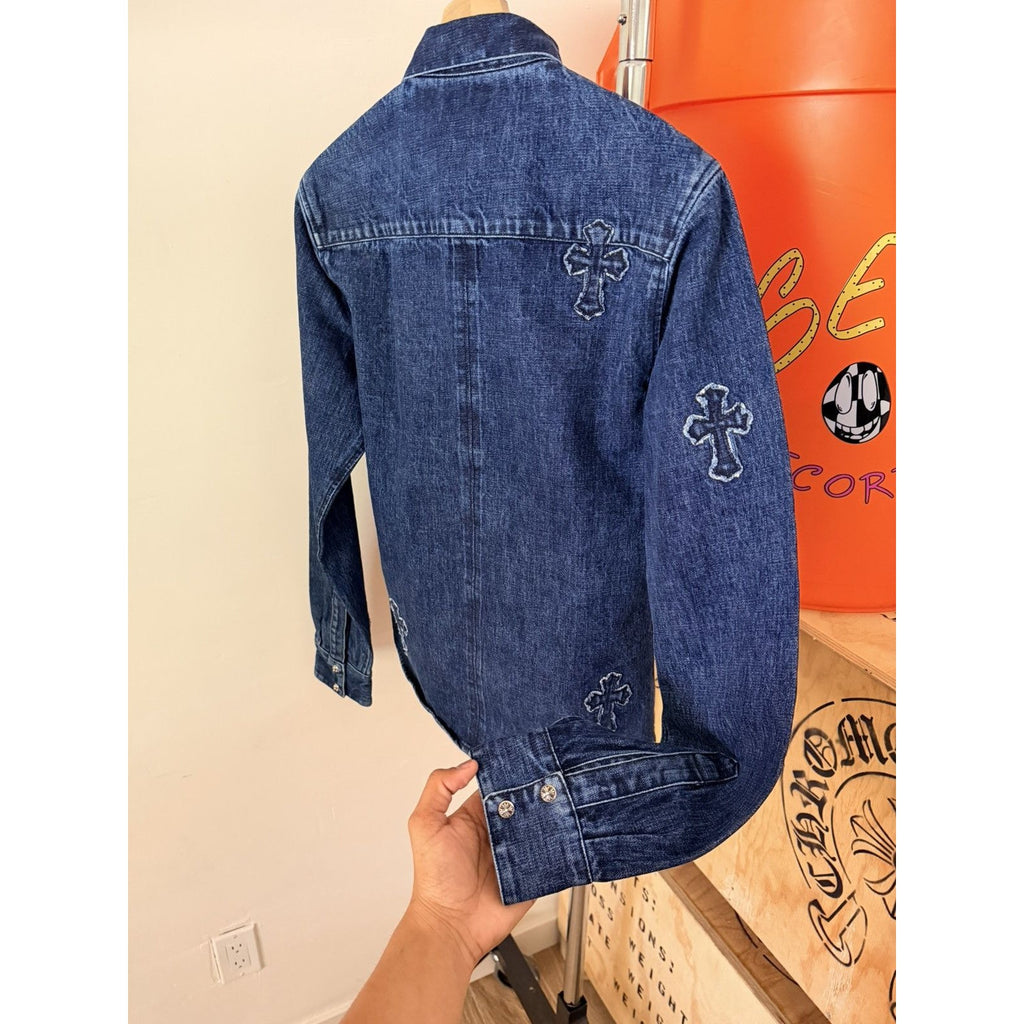 Chrome Heart Embroidered Denim Cross Patch Denim Button Up M