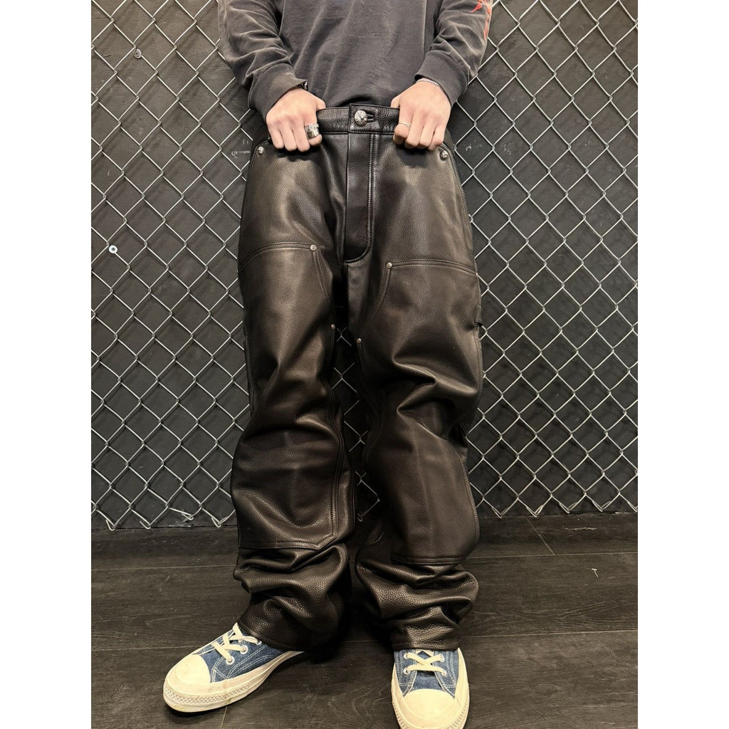 Chrome hearts calf leather black double knees