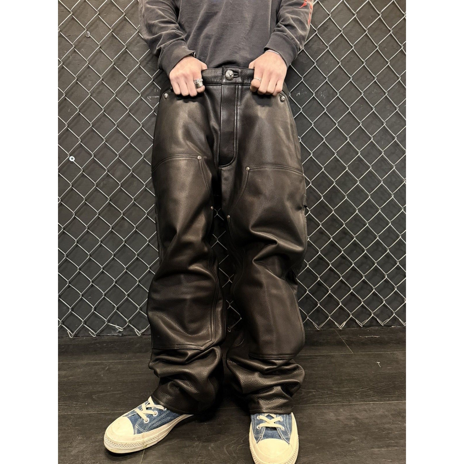 Chrome hearts calf leather black double knees