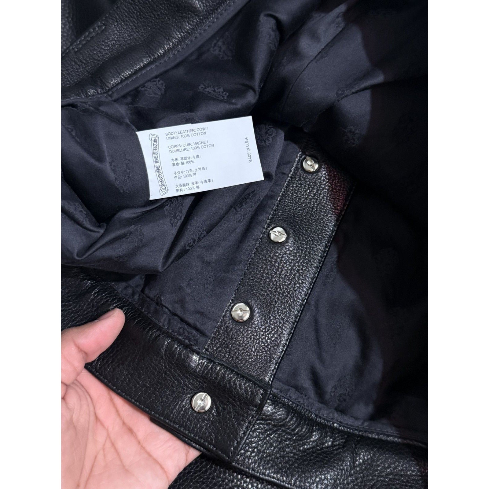 Chrome hearts calf leather black double knees