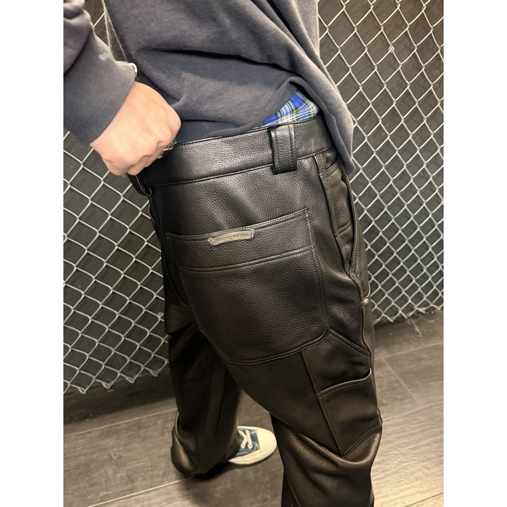 Chrome hearts calf leather black double knees