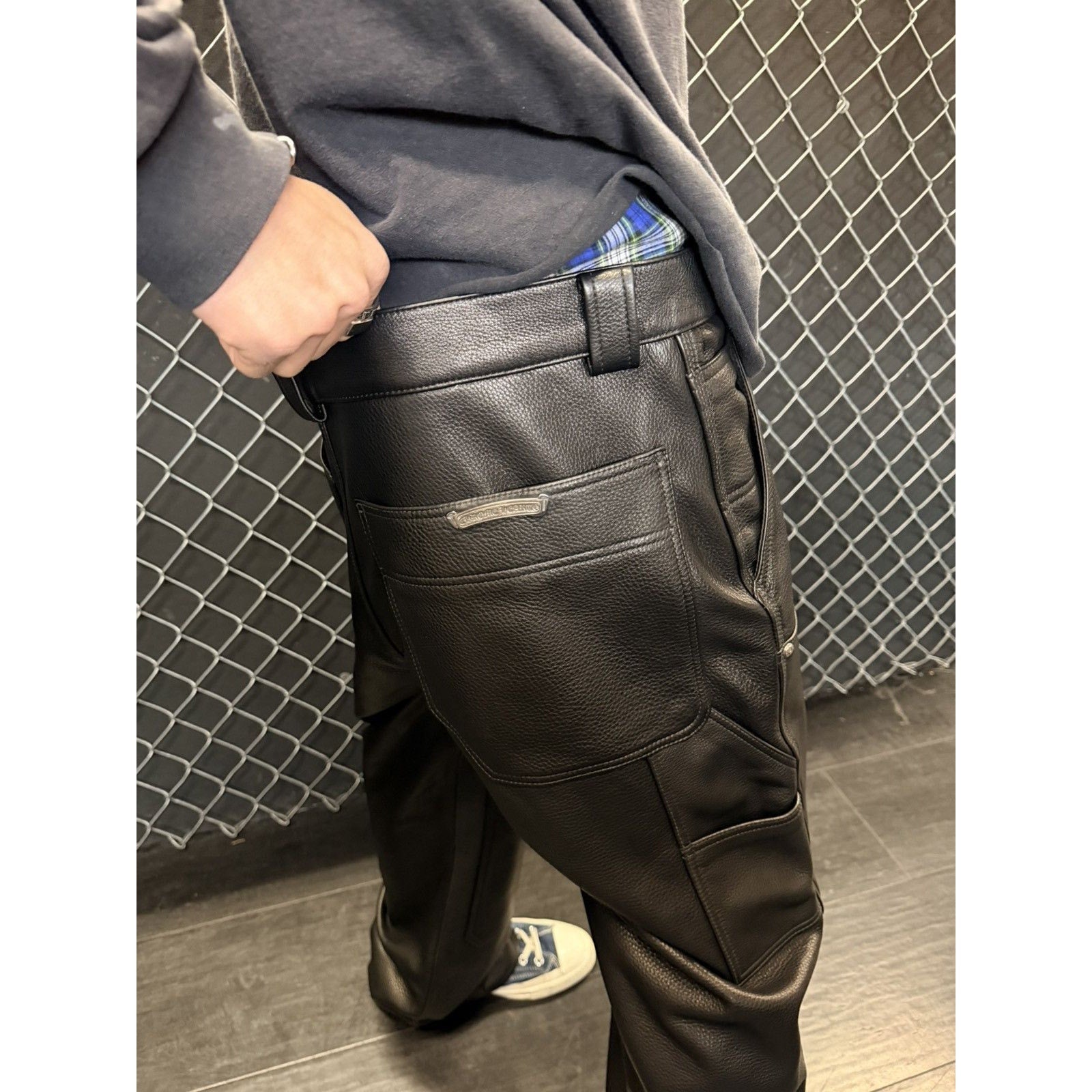 Chrome hearts calf leather black double knees